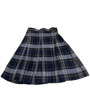 LANDS' END Girls Pleated Classic Navy And Yellow Plaid Skirt Size 14